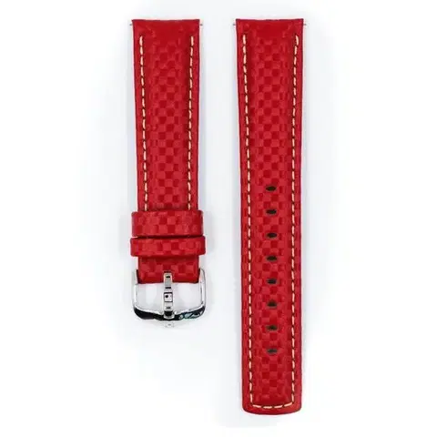 Řemínek Hirsch Carbon - červený - 24 mm - L – Standardní délka - 22 mm - Stříbrná