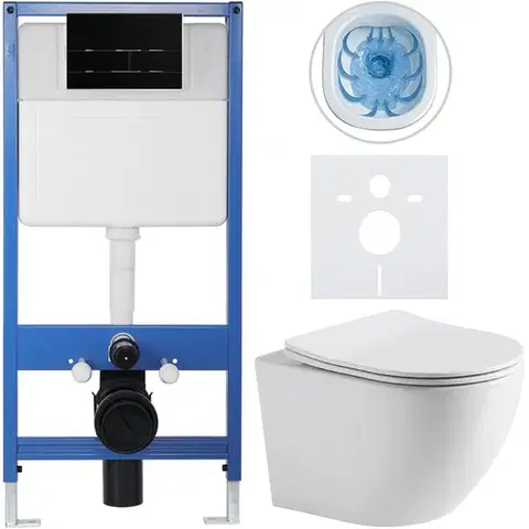 CERANO Kompletní WC set Profi/Cesso bílá lesklá WC tlačítko Line/Černá lesklá předstěnová instalace 49x36  CER-8050BD84241