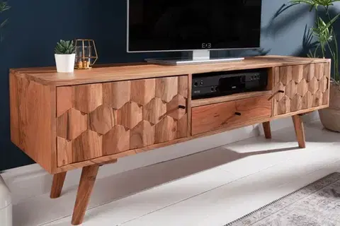 Estila Designový televizní stolek Mozaika akácie z masivu 140cm