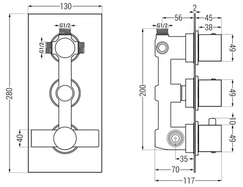 MEXEN Cube termostatická baterie sprcha/vana 3-output grafit 77503-66