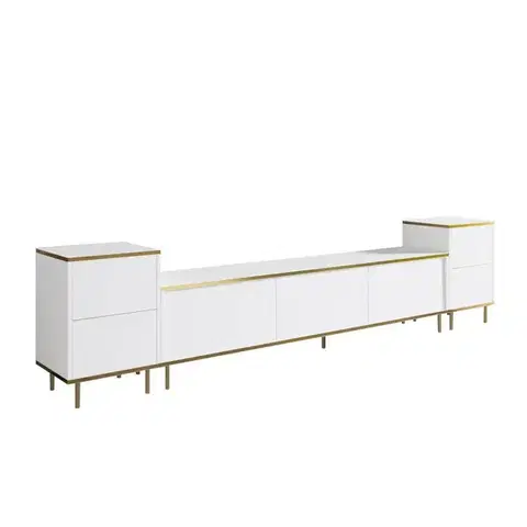 Televizní stolek se skříňkami Imej White and Gold