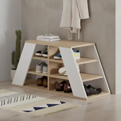 Botník Pyramid Shoe Bench - Oak, White