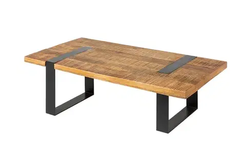 Estila Designový obdélníkový industriální konferenční stolek Steele Craft z masivního mangového dřeva v hnědé barvě 100 cm