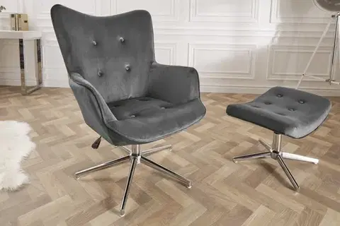 Estila Stylové moderní křeslo Deventry Gris ze sametu