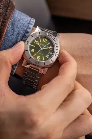 Nivada Grenchen Depthmaster Numerals - Black Leather White Stitching
