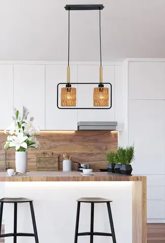 Závěsná lampa Crown, černá, 2x40W, E27, béžové stínidlo