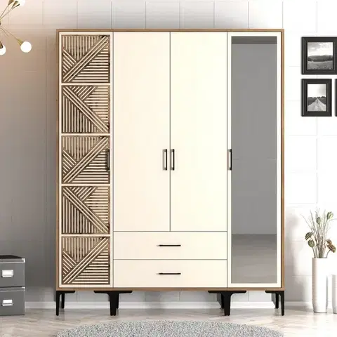 Šatní skříň Kumsal PTR - Walnut, Cream