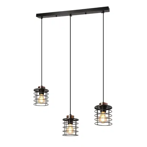 Stropní závěsná lampa černá páska 3xE27 Glob