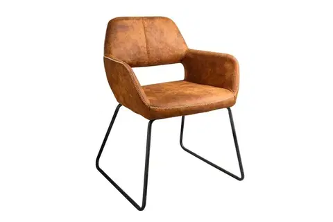 Estila Industriální hnědá kožená jídelní židle Pala s vintage vzhledem s černými kovovými nožičkami a bílým prošíváním 79 cm