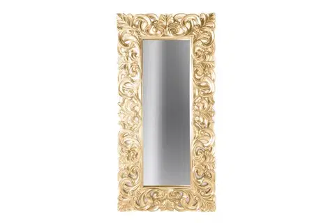 Estila Glamour obdélníkové zlaté nástěnné zrcadlo Venice s vyřezávaným ozdobným rámem s barokním motivem 180 cm