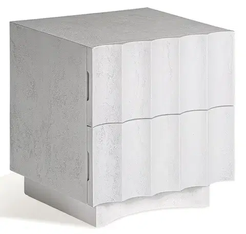 Estila Luxusní art deco čtvercový bílý noční stolek Zarina se dvěma šuplíky s betonovým efektem s vroubkováním 50 cm