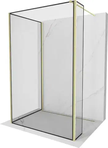 MEXEN/S Kioto Sprchová zástěna WALK-IN 110 x 110 x 40, černý vzor, zlatá kartáčovaná 800-110-110-221-55-70-040