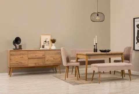 Set s rozkládacím stolem, židlemi a konzolou (6 kusů) Vina Bench 04 0900 - Atlantic Pine, Stone