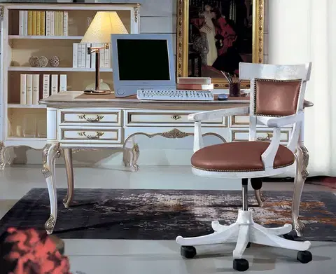 Estila Luxusní rustikální pracovní židle Leslie na kolečkách s koženým opěradlem a sedákem 87 cm