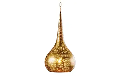 Estila Orientální závěsná lampa Fatima kulatého tvaru z kovu ve zlaté barvě s perforací 49 cm