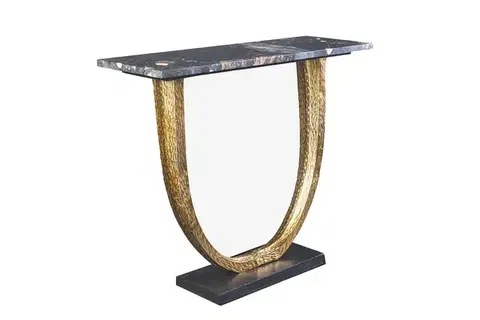 Estila Art deco obdélníkový konzolový stolek Lorentia s černou mramorovou deskou a ručně tvarovanou zlatou kovovou konstrukcí 79 cm