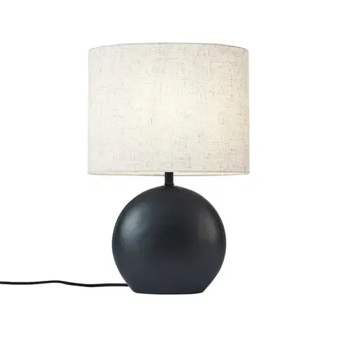 Japandi stolní lampa černá s lněným stínidlem - Timo