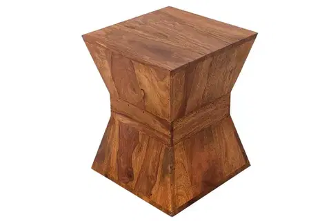 Estila Moderní designová naturální čtvercová hnědá taburetka Pyramid ze sheeshamového dřeva se zúženou střední částí 45 cm