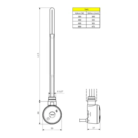 Bruckner WICHER topná tyč s termostatem, 600 W, chrom 600.205.1