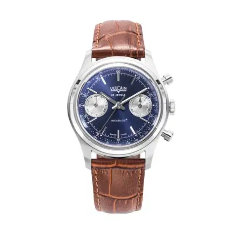 Vulcain Chronograph 70's - Blue - Brown Alligator