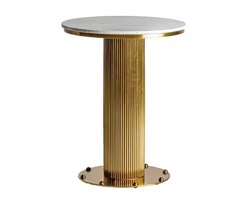 Estila Luxusní art deco kulatý mramorový barový stůl Benny se zlatou kovovou nohou a vrchní bílou deskou s šedými žilkami 76 cm