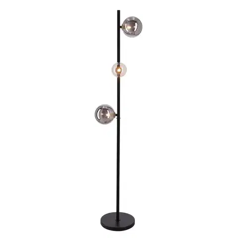 Stojací lampa Kama 3x28W G9 černá a zlatá, grafitové a jantarové stínidlo, elegantní stojací lampa, moderní design do obývacího pokoje