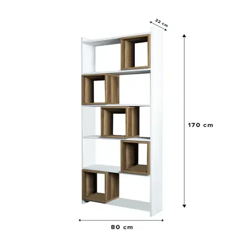 Knihovna Box - White, Walnut