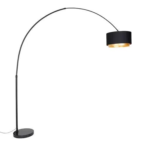 Moderní oblouková stojací lampa černá s dvojitým stínidlem černá se zlatou - XXL