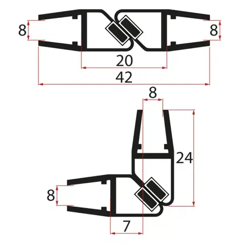 POLYSAN Magnetické těsnění 45° 8/8 skla, černá MAG01B-8