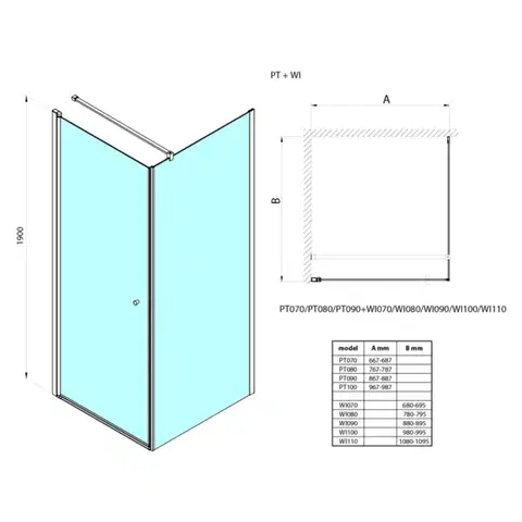 AQUALINE PILOT čtvercový sprchový kout 700x700 sklo Brick PT070-01