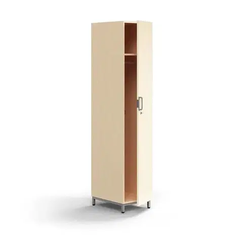 Šatní skříň QBUS, uzamykatelná, šatní tyč, nohy, 2020x400x570 mm, stříbrná, bříza