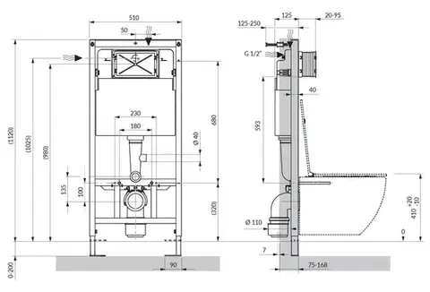 OMNIRES SET: STRONGFRAME Rám do podomítkové instalace + MINIMAL splachovací tlačítko, lesklý chrom STFWC1M-RCR