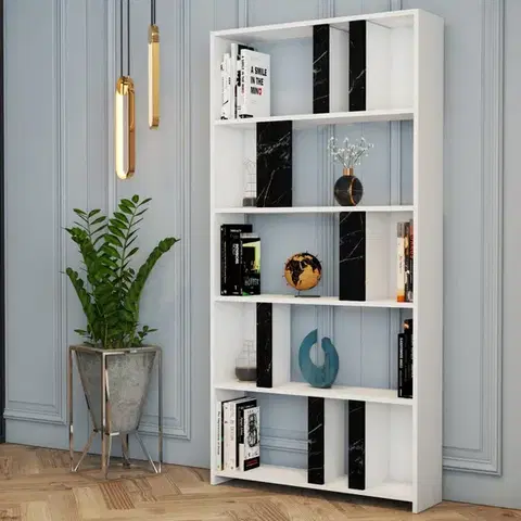 Knihovna Lima - White, Black Marble