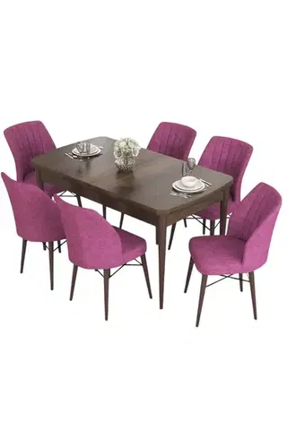 Extendable Dining Table & Chairs Set (7 Pieces) Eva - Baroque, Purple
