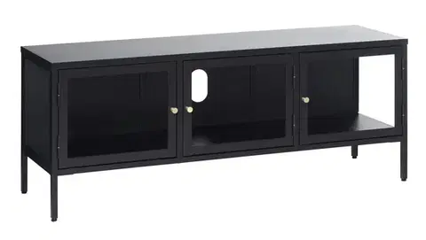 Estila TV stolek Soeren, černý kov/sklo, 132 cm