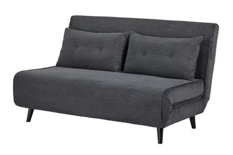 Estila Designové dvoumístné rozkládací křeslo Kurt s manšestrovým potahem v šedé barvě s černými nožičkami 140 cm