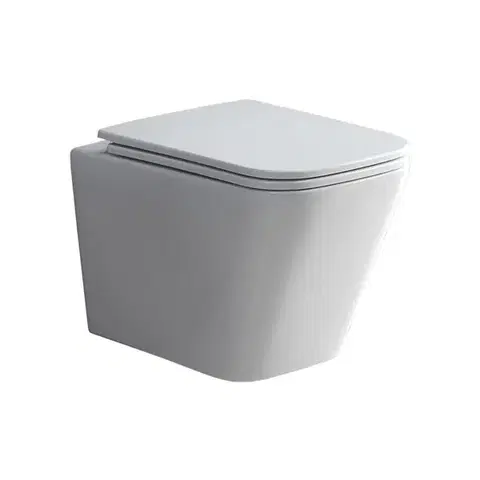 Mereo WC set Rimless WC hranaté, modul pro sádrokarton, bílé hranaté tlačítko MM02NSETRS320