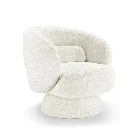 Estila Stylové bouclé otočné designové křeslo Elain v kulatém tvaru v bílé barvě na kuželové podstavě 71 cm