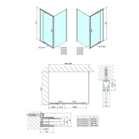 POLYSAN EASY obdélníkový sprchový kout pivot dveře 900-1000x700 L/P varianta EL1715EL3115