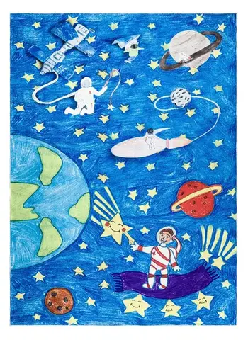 Dywany Łuszczów, Dětský kusový koberec Bambino 2265 Rocket Space blue, 80x150, modrá, dětský pokoj