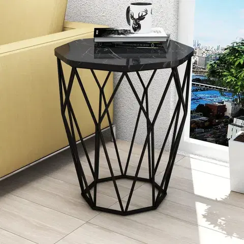 Odkládací stolek / Příruční stolek Sofya - Black Marble