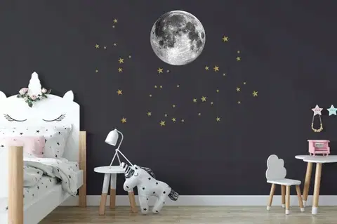 Originální nálepka na zeď měsíc a zlaté hvězdy 45 cm