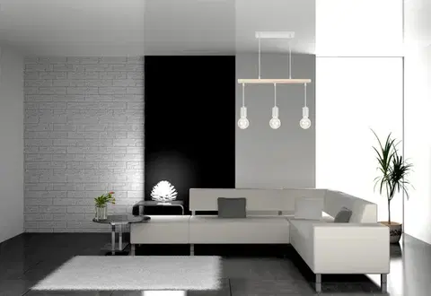 Závěsná lampa bílá + dřevo 3xE27 IZZY