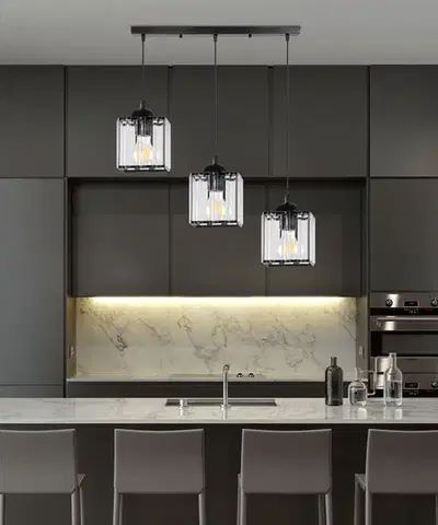 Závěsná lampa Glassia černá 3x40 E27 černé stínidlo + čiré krystaly