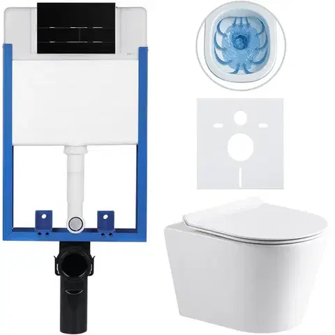 CERANO Kompletní WC set Profi/Carlito bílá lesklá WC tlačítko Line/Černá lesklá pro zazdění 48,5x36,5  CER-8050BD84306
