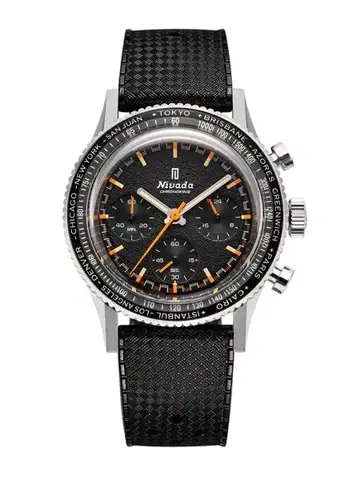 Nivada Grenchen Chronoking Mecaquartz - Inter. Bezel - Black Rubber Tropic