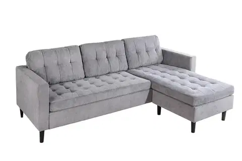 Estila Designová třímístná rohová sedačka Sallen s šedým manšestrovým potahem a čtvercovým prošíváním 220 cm