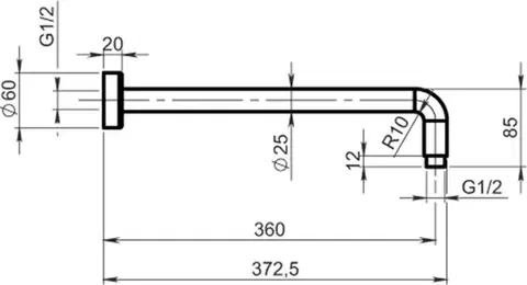 NOVASERVIS Rameno pevné sprchy 350 mm černá RAM350,5