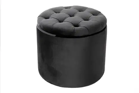 Estila Designová tmavá šedá taburetka Modern Barock kulatého tvaru v glamour stylu se sametovým potahem s úložným prostorem 50cm