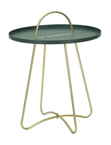 Estila Art deco kulatý kovový zelený příruční stolek Mistic se zlatými lesklými oblými nožičkami 59 cm